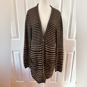 Pendleton Black and Tan Stripe Merino Wool Blend Long Cardigan Size L